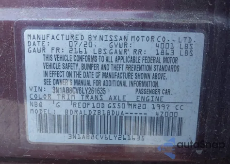 2020 Nissan Sentra Sv Xtronic Cvt z USA, uszkodzony, nr VIN 3N1AB8CV6LY261635